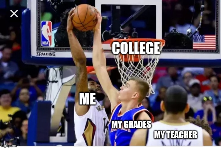 RIP Grades | COLLEGE; MY GRADES; ME; MY TEACHER | image tagged in bad grades | made w/ Imgflip meme maker
