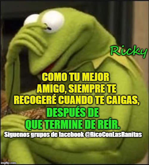 Kermit HeadDown | Ricky; COMO TU MEJOR AMIGO, SIEMPRE TE RECOGERÉ CUANDO TE CAIGAS, DESPUÉS DE QUE TERMINE DE REÍR. Siguenos grupos de facebook @RicoConLasRanitas | image tagged in kermit headdown | made w/ Imgflip meme maker