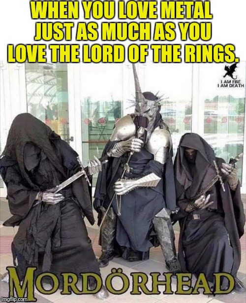 WHEN YOU LOVE METAL JUST AS MUCH AS YOU LOVE THE LORD OF THE RINGS. | image tagged in lord of the rings,metal head | made w/ Imgflip meme maker
