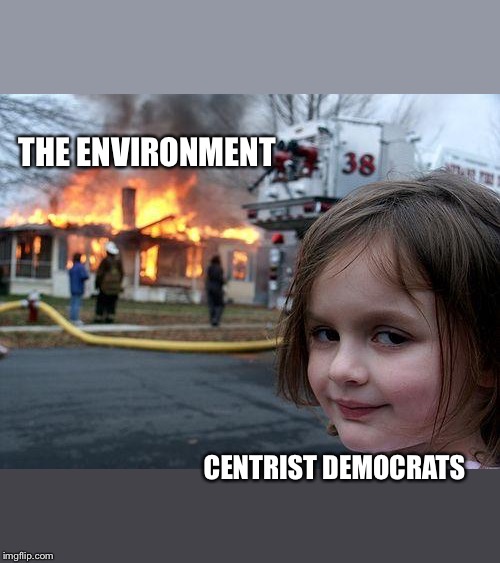 Disaster Girl | THE ENVIRONMENT; CENTRIST DEMOCRATS | image tagged in memes,disaster girl | made w/ Imgflip meme maker