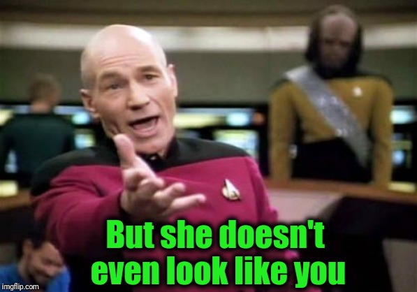 Picard Wtf Meme | But she doesn't even look like you | image tagged in memes,picard wtf | made w/ Imgflip meme maker