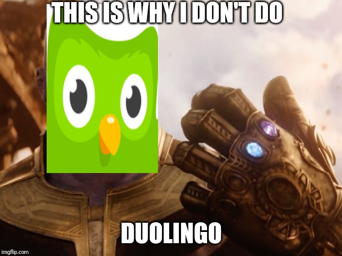 Thanos Smile | THIS IS WHY I DON'T DO; DUOLINGO | image tagged in thanos smile | made w/ Imgflip meme maker
