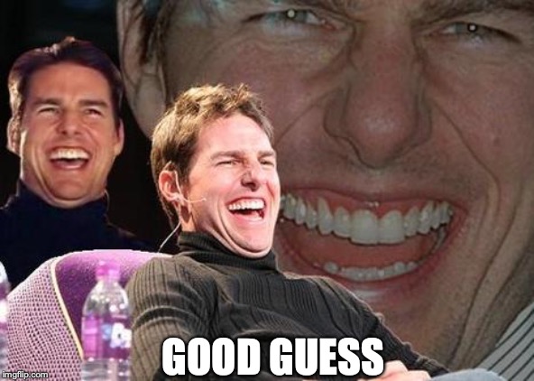 Tom Cruise laugh | GOOD GUESS | image tagged in tom cruise laugh | made w/ Imgflip meme maker