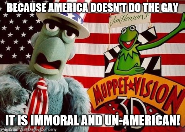 BECAUSE AMERICA DOESN'T DO THE GAY IT IS IMMORAL AND UN-AMERICAN! | made w/ Imgflip meme maker