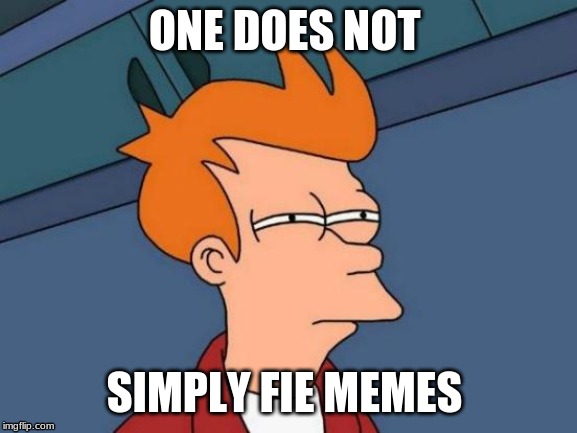 Futurama Fry Meme | ONE DOES NOT; SIMPLY FIE MEMES | image tagged in memes,futurama fry | made w/ Imgflip meme maker