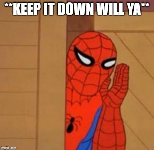 Spider-Man Whisper | **KEEP IT DOWN WILL YA** | image tagged in spider-man whisper | made w/ Imgflip meme maker