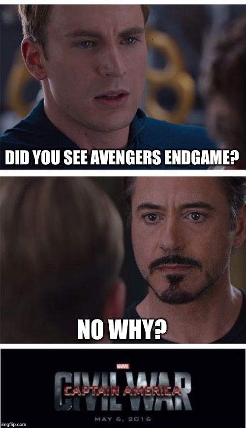 Avengers Endgame wars | DID YOU SEE AVENGERS ENDGAME? NO WHY? | image tagged in memes,marvel civil war 1,avengers endgame | made w/ Imgflip meme maker
