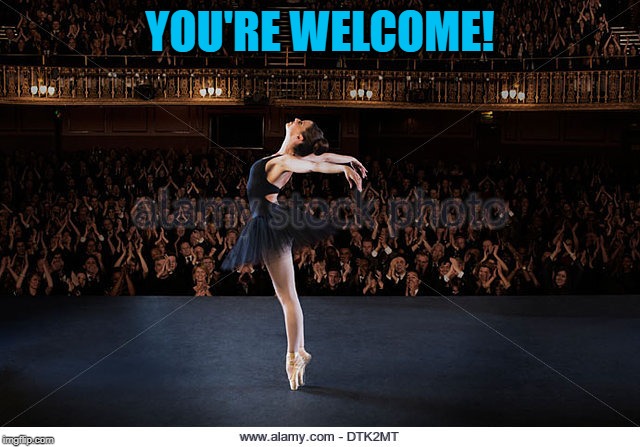 ballerina | YOU'RE WELCOME! | image tagged in ballerina | made w/ Imgflip meme maker