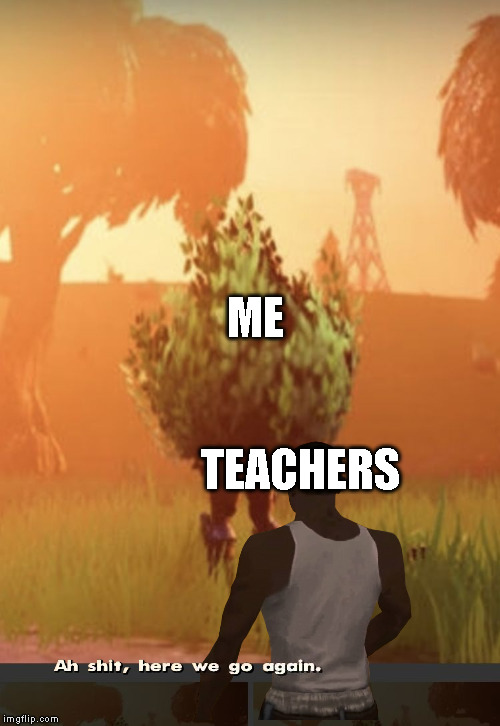 A small game of hide and seek | ME; TEACHERS | image tagged in fortnite bush,teachers | made w/ Imgflip meme maker