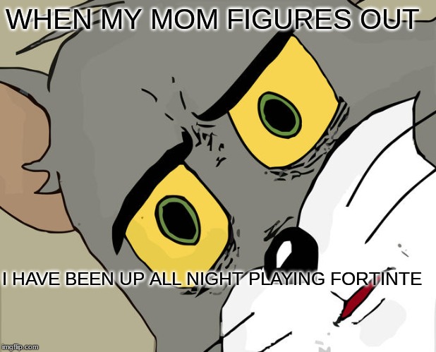 Unsettled Tom Meme | WHEN MY MOM FIGURES OUT; I HAVE BEEN UP ALL NIGHT PLAYING FORTINTE | image tagged in memes,unsettled tom | made w/ Imgflip meme maker