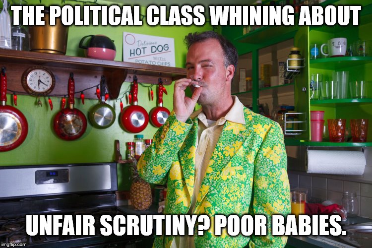 THE POLITICAL CLASS WHINING ABOUT UNFAIR SCRUTINY? POOR BABIES. | made w/ Imgflip meme maker