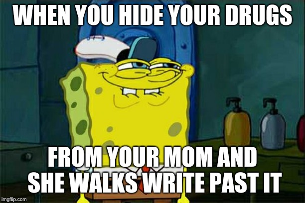 Don't You Squidward Meme | WHEN YOU HIDE YOUR DRUGS; FROM YOUR MOM AND SHE WALKS WRITE PAST IT | image tagged in memes,dont you squidward | made w/ Imgflip meme maker