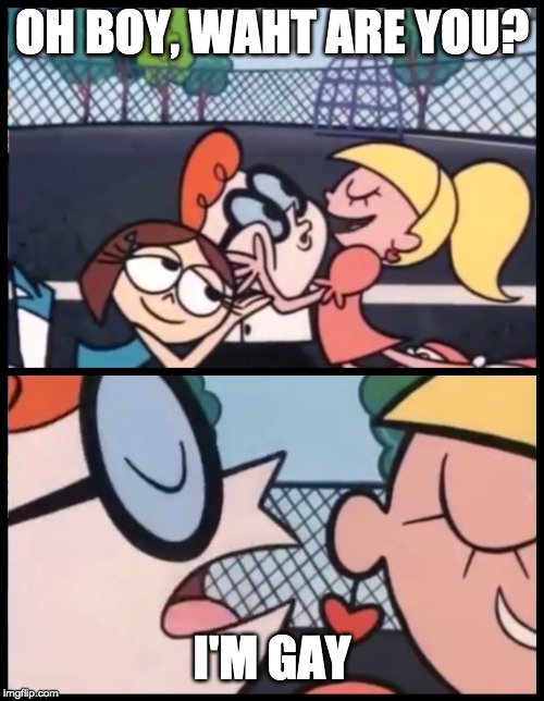 Say it Again, Dexter Meme | OH BOY, WAHT ARE YOU? I'M GAY | image tagged in memes,say it again dexter | made w/ Imgflip meme maker