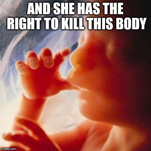 Fetus | AND SHE HAS THE RIGHT TO KILL THIS BODY | image tagged in fetus | made w/ Imgflip meme maker