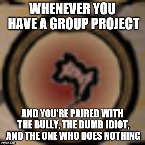 Sanity = 0 | WHENEVER YOU HAVE A GROUP PROJECT; AND YOU'RE PAIRED WITH THE BULLY, THE DUMB IDIOT, AND THE ONE WHO DOES NOTHING | image tagged in sanity  0 | made w/ Imgflip meme maker
