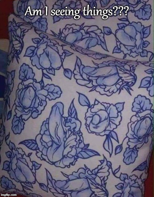 Perception... | Am I seeing things??? | image tagged in fabric,flowers,is that what i think it is | made w/ Imgflip meme maker