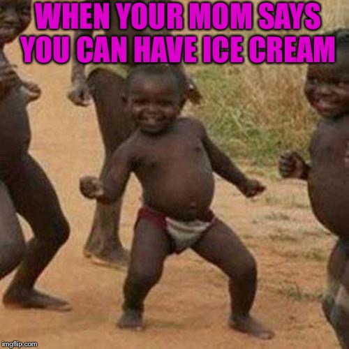 Third World Success Kid Meme | WHEN YOUR MOM SAYS YOU CAN HAVE ICE CREAM | image tagged in memes,third world success kid | made w/ Imgflip meme maker