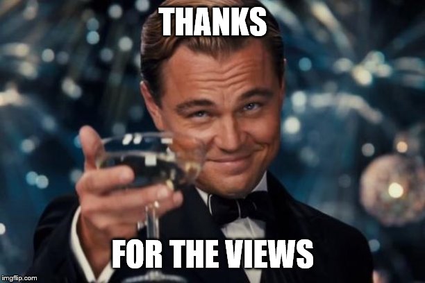 THANKS FOR THE VIEWS | image tagged in memes,leonardo dicaprio cheers | made w/ Imgflip meme maker
