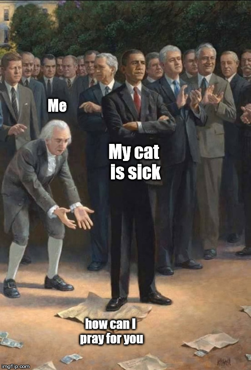 What Are Those? | Me; My cat is sick; how can I pray for you | image tagged in what are those | made w/ Imgflip meme maker