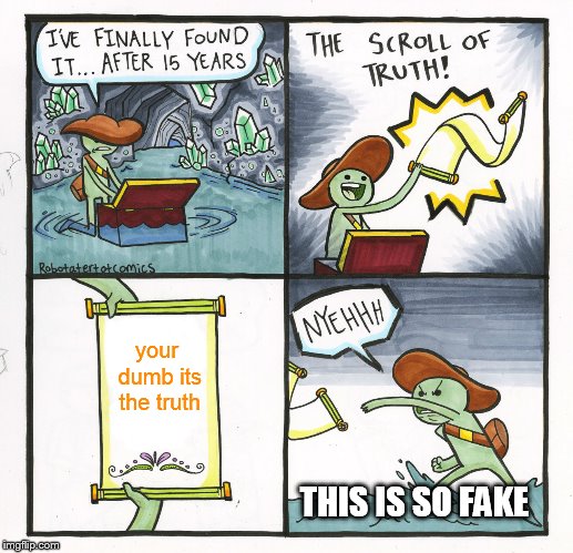 The Scroll Of Truth Meme | your dumb its the truth; THIS IS SO FAKE | image tagged in memes,the scroll of truth | made w/ Imgflip meme maker