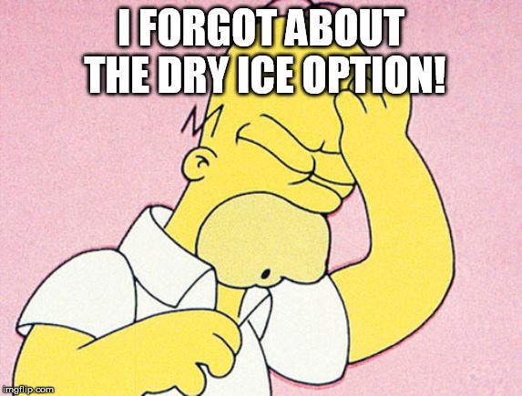 Homer Simpson D'oh | I FORGOT ABOUT THE DRY ICE OPTION! | image tagged in homer simpson d'oh | made w/ Imgflip meme maker