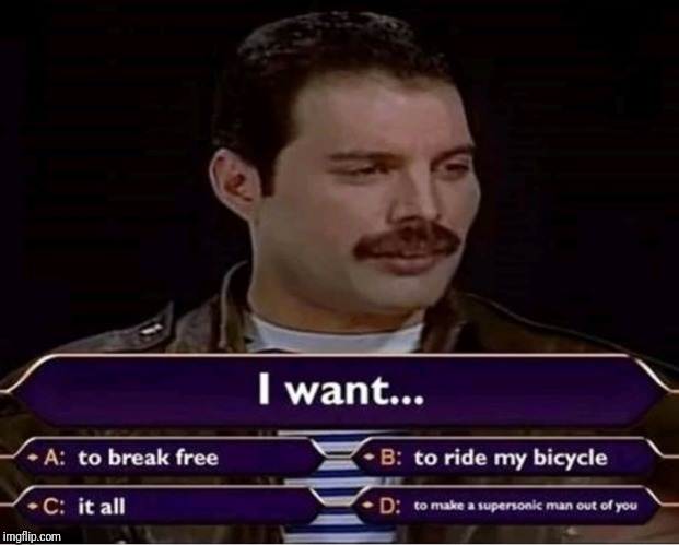 What would you choose? | image tagged in queen,freddy mercury | made w/ Imgflip meme maker