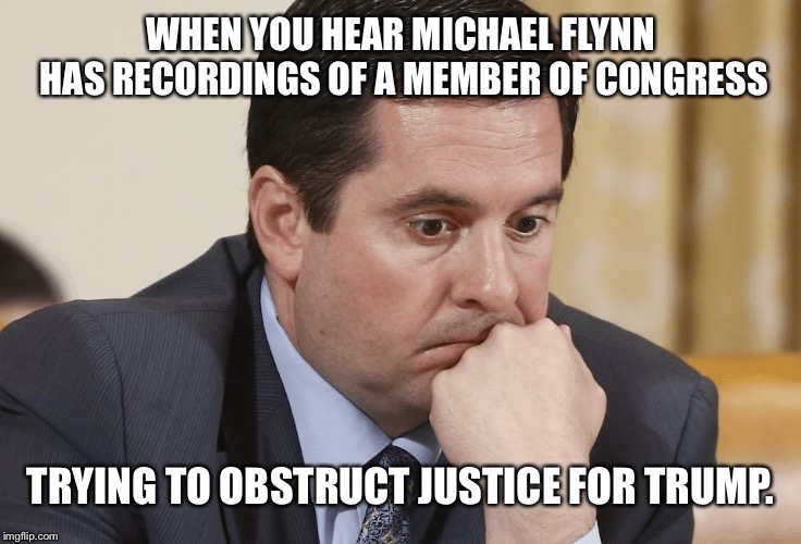 Nuñes moo moo | WHEN YOU HEAR MICHAEL FLYNN HAS RECORDINGS OF A MEMBER OF CONGRESS; TRYING TO OBSTRUCT JUSTICE FOR TRUMP. | image tagged in nues moo moo | made w/ Imgflip meme maker