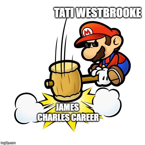 Mario Hammer Smash Meme | TATI WESTBROOKE; JAMES CHARLES CAREER | image tagged in memes,mario hammer smash | made w/ Imgflip meme maker
