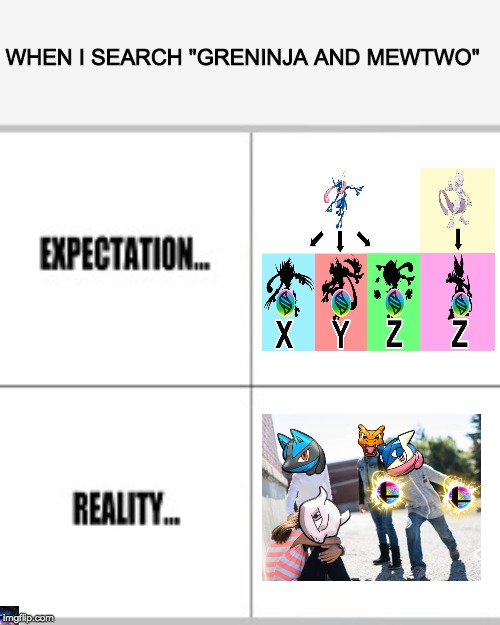 WHEN I SEARCH "GRENINJA AND MEWTWO" | image tagged in expectation vs reality | made w/ Imgflip meme maker