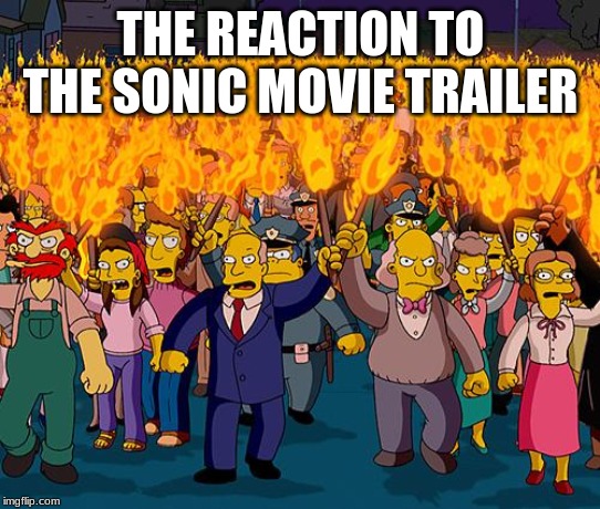 angry mob | THE REACTION TO THE SONIC MOVIE TRAILER | image tagged in angry mob | made w/ Imgflip meme maker