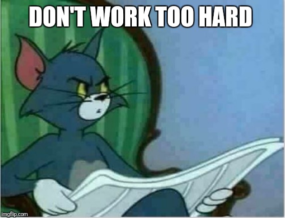 Interrupting Tom's Read | DON'T WORK TOO HARD | image tagged in interrupting tom's read | made w/ Imgflip meme maker