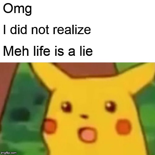 Surprised Pikachu Meme | Omg I did not realize Meh life is a lie | image tagged in memes,surprised pikachu | made w/ Imgflip meme maker