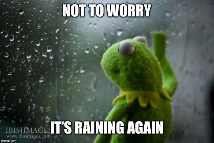 kermit window | NOT TO WORRY IT’S RAINING AGAIN | image tagged in kermit window | made w/ Imgflip meme maker