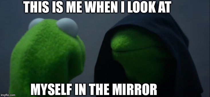 Evil Kermit Meme | THIS IS ME WHEN I LOOK AT; MYSELF IN THE MIRROR | image tagged in memes,evil kermit | made w/ Imgflip meme maker
