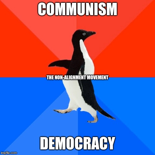 Communism vs. Democracy | COMMUNISM; THE NON-ALIGNMENT MOVEMENT; DEMOCRACY | image tagged in memes,socially awesome awkward penguin | made w/ Imgflip meme maker