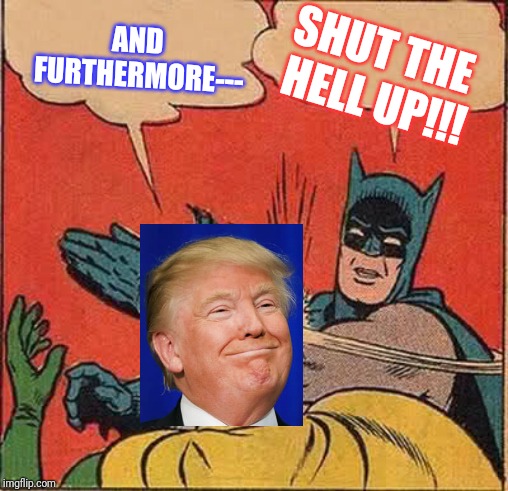 Batman Slapping Robin Meme | AND FURTHERMORE---; SHUT THE HELL UP!!! | image tagged in memes,batman slapping robin | made w/ Imgflip meme maker