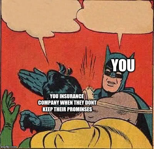 Batman Slapping Robin Meme | YOU; YOU INSURANCE COMPANY WHEN THEY DONT KEEP THEIR PROMINSES | image tagged in memes,batman slapping robin | made w/ Imgflip meme maker