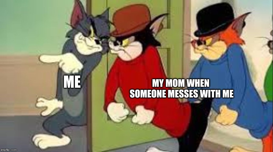 Tom | ME; MY MOM WHEN SOMEONE MESSES WITH ME | image tagged in tom and jerry goons | made w/ Imgflip meme maker