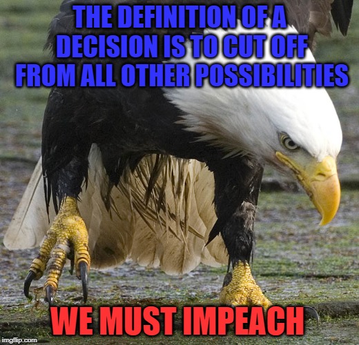 Definition of A DECISION - WE MUST IMPEACH | THE DEFINITION OF A DECISION IS TO CUT OFF FROM ALL OTHER POSSIBILITIES; WE MUST IMPEACH | image tagged in impeach trump | made w/ Imgflip meme maker