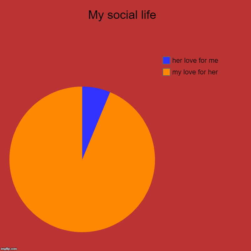 My social life  | my love for her, her love for me | image tagged in charts,pie charts | made w/ Imgflip chart maker