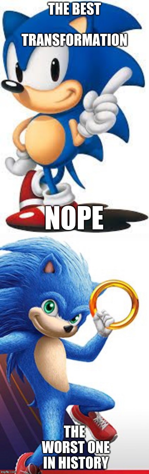 THE BEST TRANSFORMATION; NOPE; THE WORST ONE IN HISTORY | image tagged in sonic | made w/ Imgflip meme maker