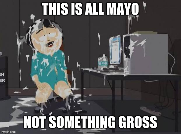 south park orgasm | THIS IS ALL MAYO; NOT SOMETHING GROSS | image tagged in south park orgasm | made w/ Imgflip meme maker