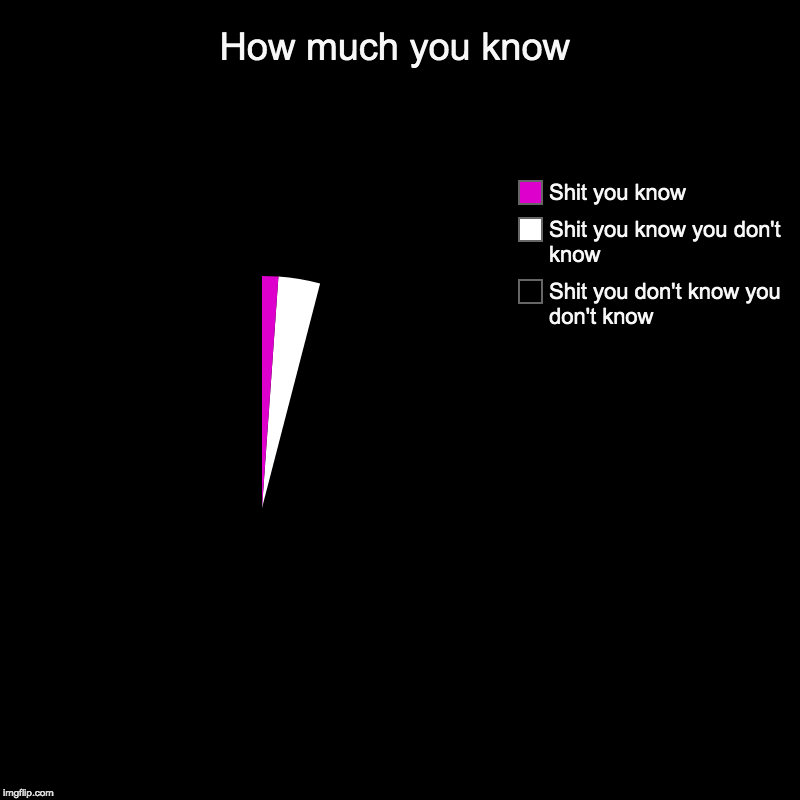 How much you know | Shit you don't know you don't know, Shit you know you don't know, Shit you know | image tagged in charts,pie charts | made w/ Imgflip chart maker