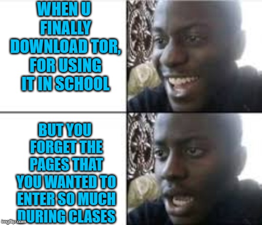 WHEN U FINALLY DOWNLOAD TOR, FOR USING IT IN SCHOOL; BUT YOU FORGET THE PAGES THAT YOU WANTED TO ENTER SO MUCH DURING CLASES | image tagged in true story | made w/ Imgflip meme maker