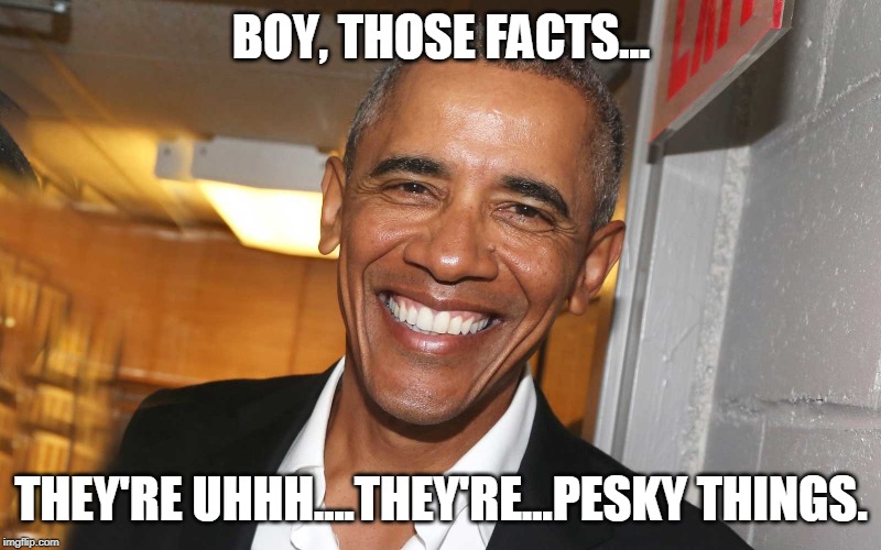 Smiling Obama | BOY, THOSE FACTS... THEY'RE UHHH....THEY'RE...PESKY THINGS. | image tagged in smiling obama | made w/ Imgflip meme maker