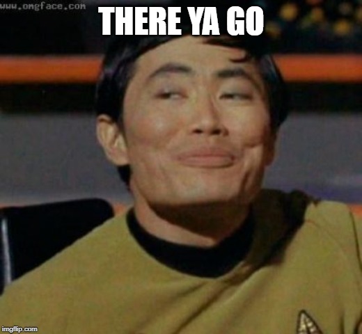sulu | THERE YA GO | image tagged in sulu | made w/ Imgflip meme maker