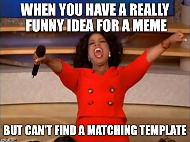 Oprah You Get A Meme | WHEN YOU HAVE A REALLY FUNNY IDEA FOR A MEME; BUT CAN'T FIND A MATCHING TEMPLATE | image tagged in memes,oprah you get a | made w/ Imgflip meme maker
