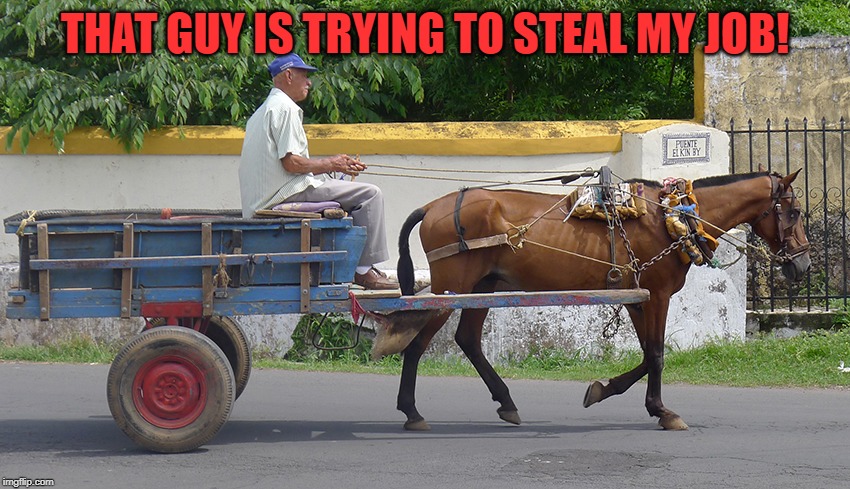 Horse and buggy | THAT GUY IS TRYING TO STEAL MY JOB! | image tagged in horse and buggy | made w/ Imgflip meme maker