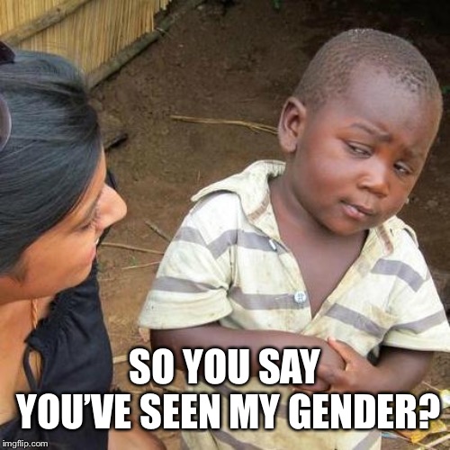 Third World Skeptical Kid Meme | SO YOU SAY YOU’VE SEEN MY GENDER? | image tagged in memes,third world skeptical kid | made w/ Imgflip meme maker