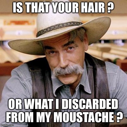 SARCASM COWBOY | IS THAT YOUR HAIR ? OR WHAT I DISCARDED FROM MY MOUSTACHE ? | image tagged in sarcasm cowboy | made w/ Imgflip meme maker
